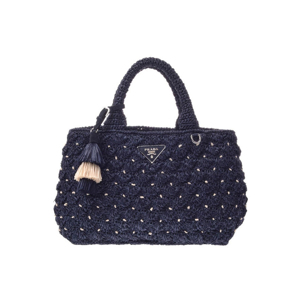 Prada raffia handbag Navy Blue strap card